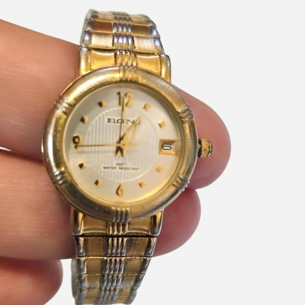 Elgin Gold Watch with White Dial